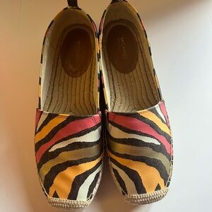 Michael Kors Zebra Stripe Woman’s Espadrilles - Pink, Yellow, Dark Brown